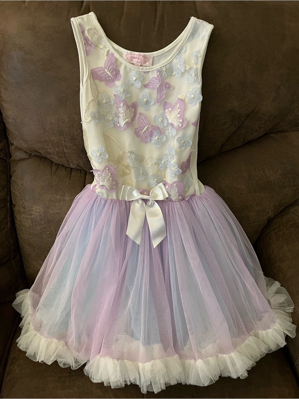 Popatu Purple and White Butterfly Tulle Dress